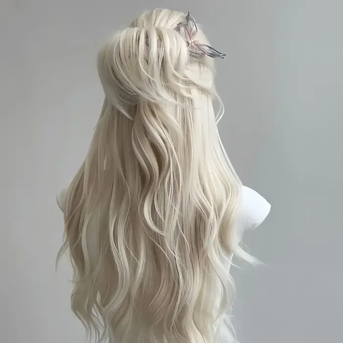 Ashely perruque blonde blanche pour femmes cheveux longs ondulés perruques blanches résistantes à la