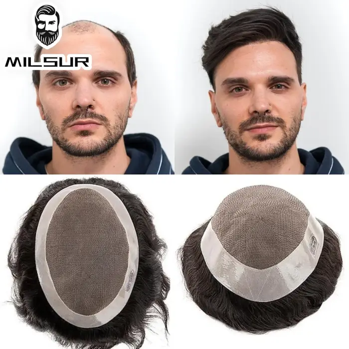 Perruque Toupet en Cheveux Naturels Mono Fin pour Homme