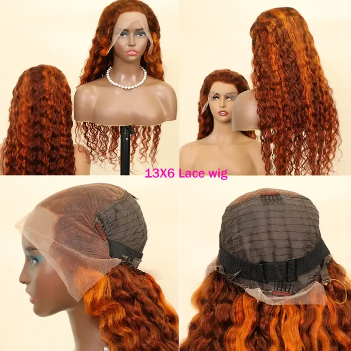 4/350 mettre en évidence vague d'eau 13x4 Transparent dentelle frontale perruque de cheveux humains 