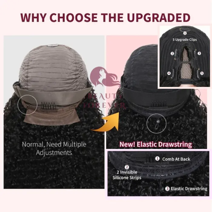 Beautyforever EasiContour ™    Yaki droite V partie perruque cheveux humains élastique cordon Yaki V