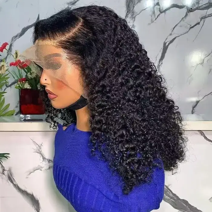 Short Bob Cut Kinky Curly Ponytails 13X4 Lace Frontal Synthetic Wig For Black Women Preplucked Bleach Knots Cosplay Daily Party