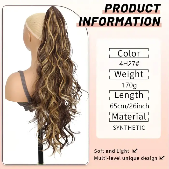 Perruque queue de cheval synthétique pour femmes, longue et bouclée, avec cordon de serrage, Extensions capillaires à clipser pour ajouter du Volume et du Style