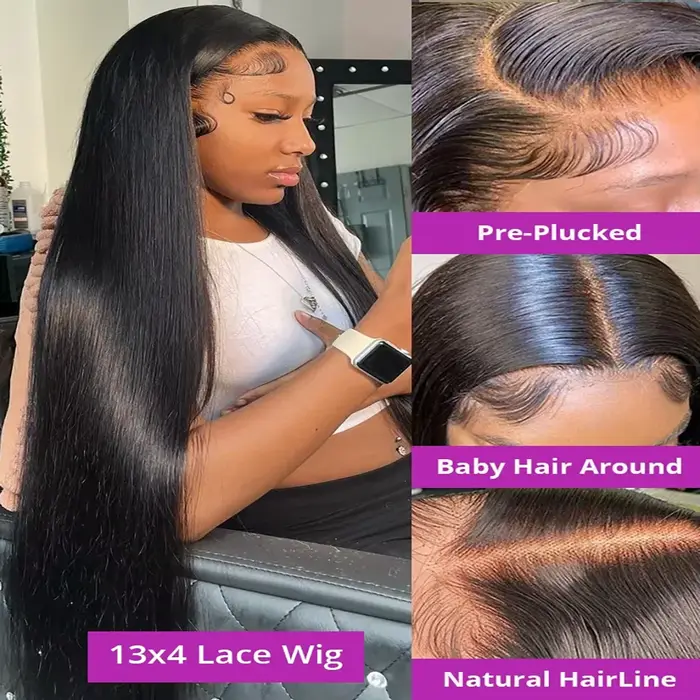 46 pouces 13x6 dentelle avant perruques naturel cheveux humains 220 densité droite HD dentelle avant