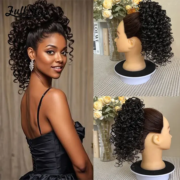 Full Star 12 "synthétique crépus bouclés queue de cheval cheveux courts moelleux