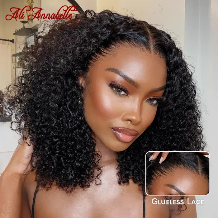 Ali Annabelle court Bob crépus bouclés 13x4 dentelle frontale perruque cheveux humains