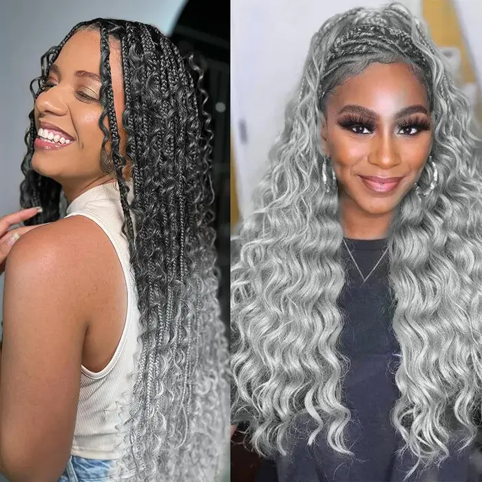 Gris vague profonde en vrac cheveux humains tressage blond gingembre bouclés