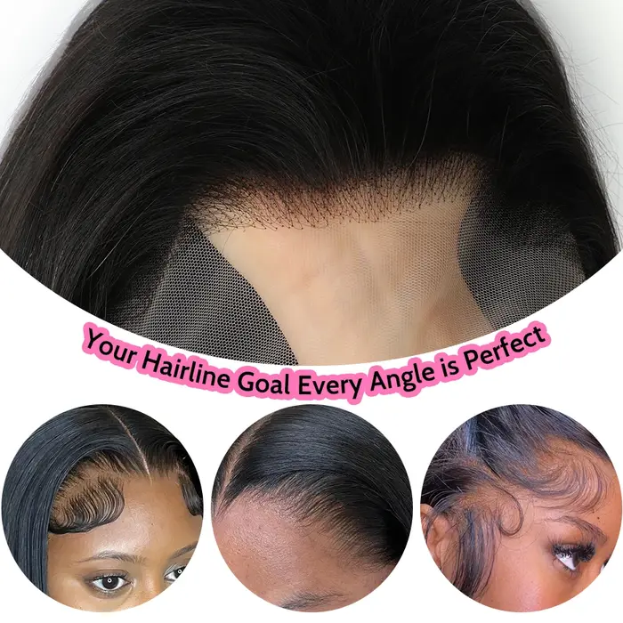 ISEE-Perruque Full Lace Front Wig naturelle lisse, cheveux humains, 13x6, pre-plucked, transparente,