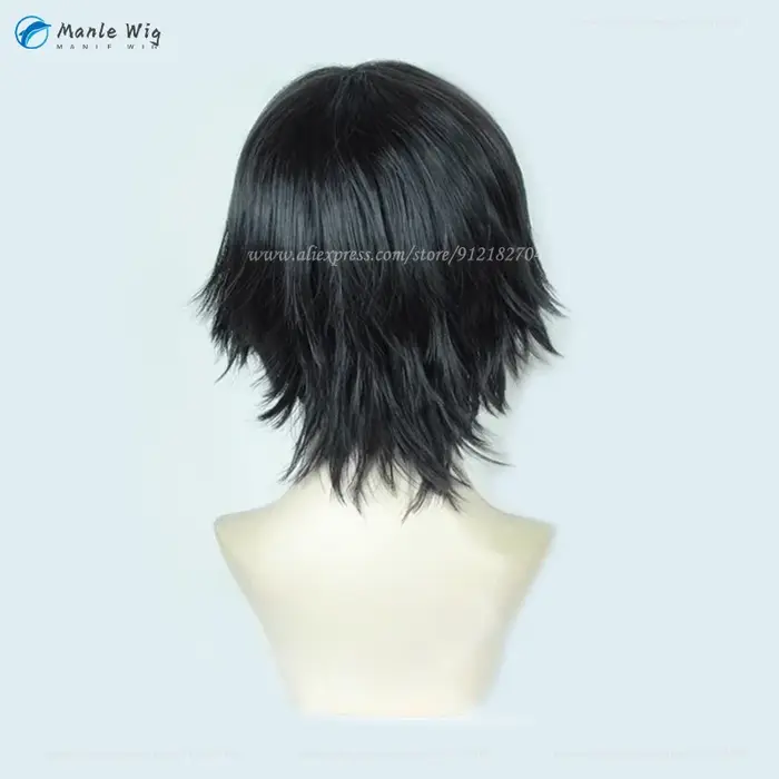 Perruque de Cosplay synthétique noire de 30cm