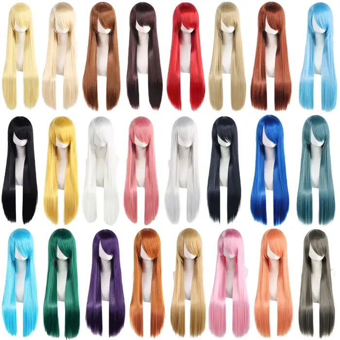 Perruques de Cosplay synthétiques blanches violettes de 80cm de Long