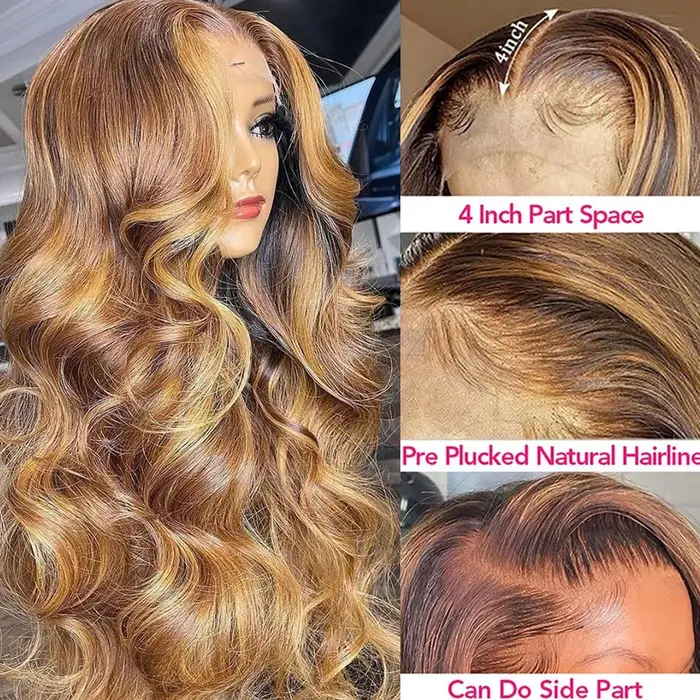 Perruque Lace Front Coroled 30 pouces avec mèches, perruques frontales HD 13x6 en dentelle, cheveux 