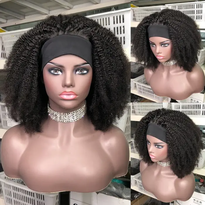 Bandeau perruque Afro crépus bouclés perruque cheveux humains court bouclés densité 250% pleine perr