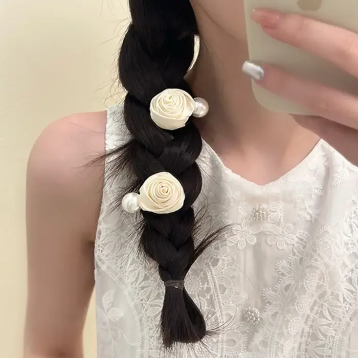 Pince à Cheveux en Satin Rose Perle
