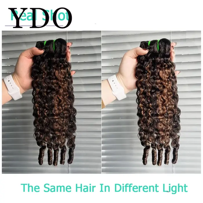 Extensions de cheveux vierges bouclés blonds birmans 1b/30 avec closure HD invisible 2x6 et raie profonde