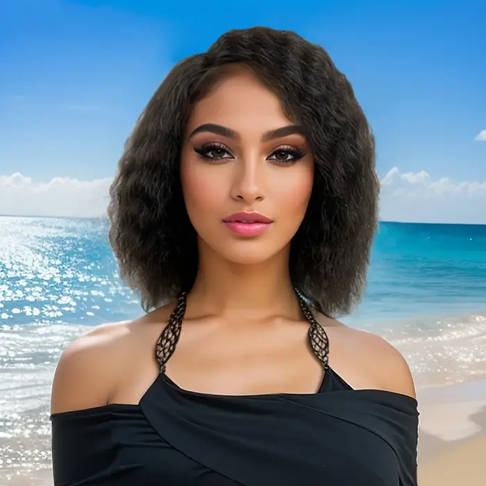 Perruques de cheveux humains bouclés coupe lutin pour femme