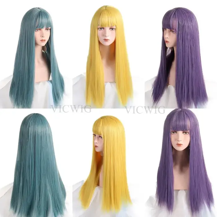 VICWIG – Perruque de cosplay longue avec frange