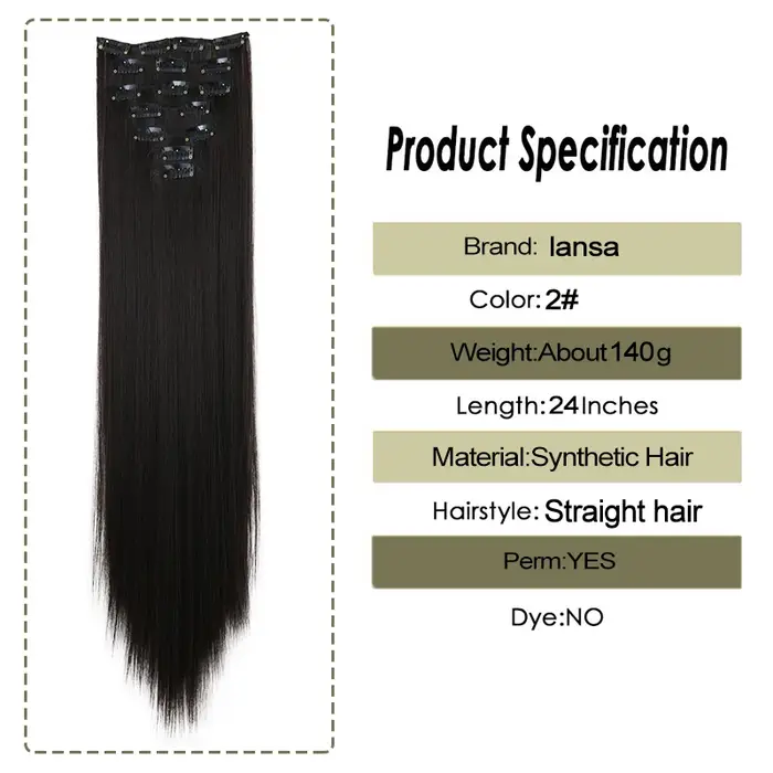 LANSA 7Clips longue droite synthétique pince sur Extensions de cheveux Cheveux pince Naturel haute t