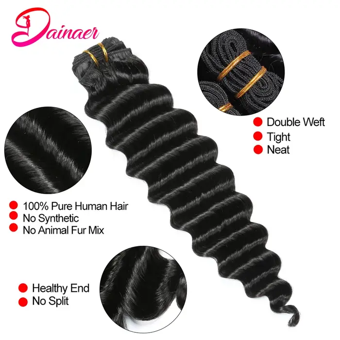 Tissage en Lot Brésilien Naturel Deep Wave avec Closure, 4x4