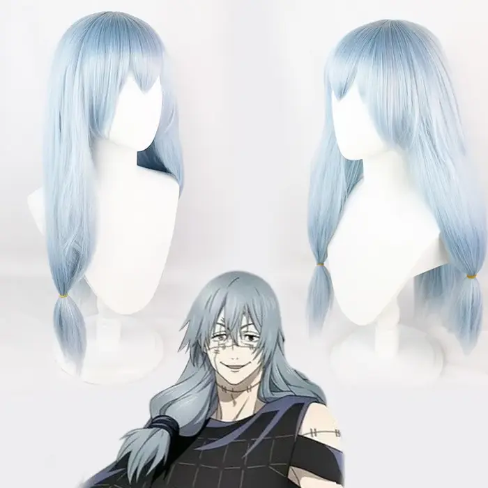Perruque Anime Mahito bleue, cheveux de fête mi-droits, accessoires de Cosplay d'halloween pour adul