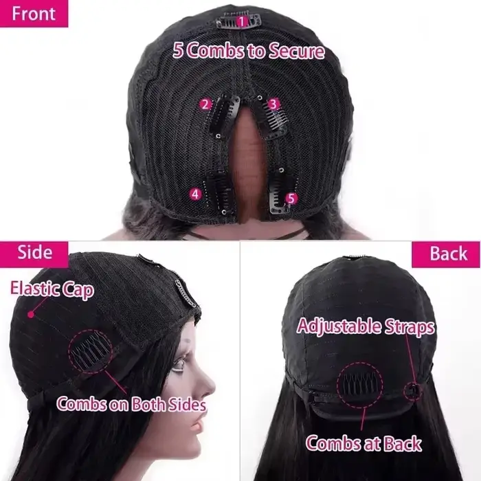 Perruque en cheveux humains lisses de 32 pouces de long, densité 220, perruque en V, perruques U-Par