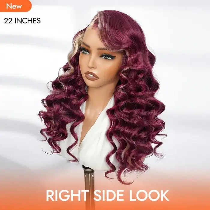 Alipearl cheveux partie latérale 13x4 bordeaux 99J perruque avec Blonde Ombre