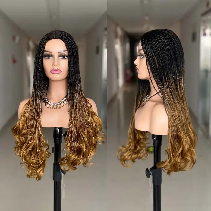 Nouvelle mode longue tressée perruques synthétique boîte tresse perruque pour les femmes noires ondu