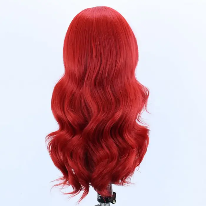 AIMEYA 13x4 rouge dentelle avant perruque longue vague de corps cheveux synthétiques sans colle naturel délié usage quotidien Cosplay perruques pour les femmes fête