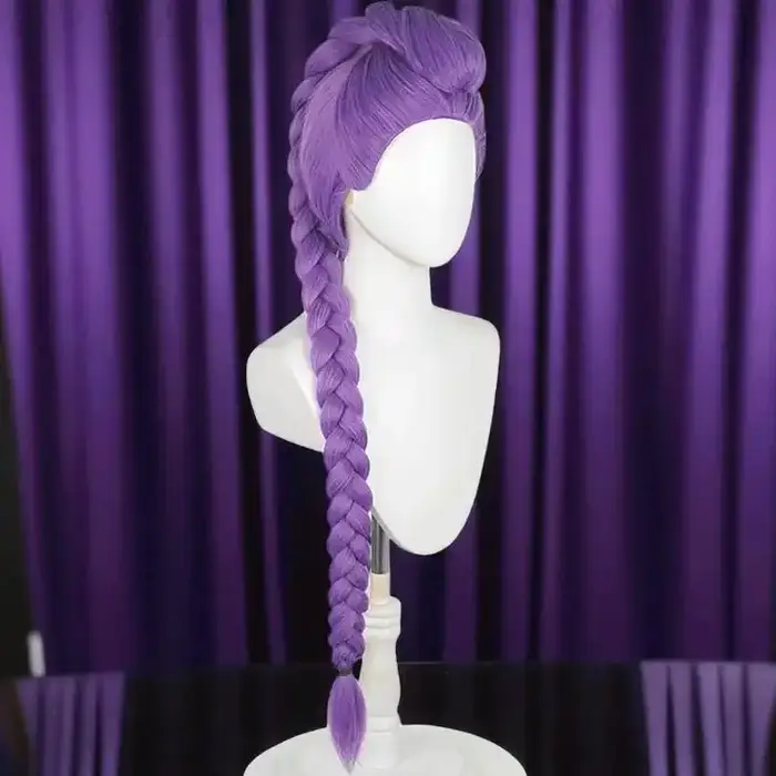 Perruque de cosplay : soie tressée violette résistante à la chaleur, réglable
