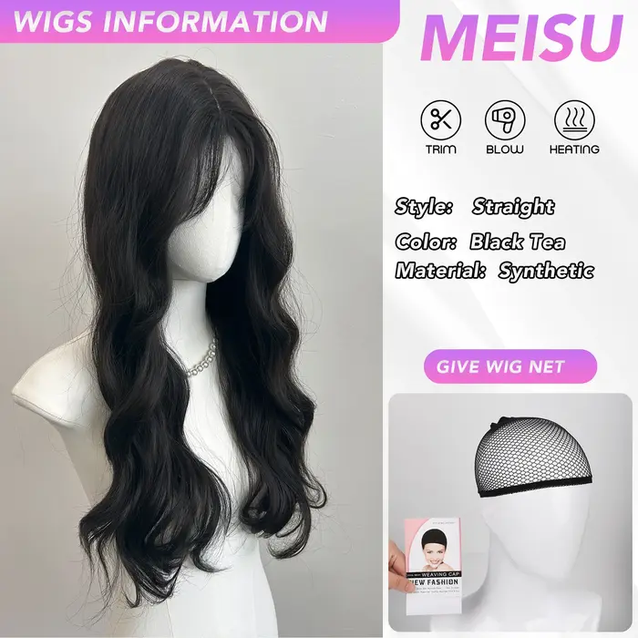 MEISU – perruque synthétique bouclée au thé noir de 26 pouces