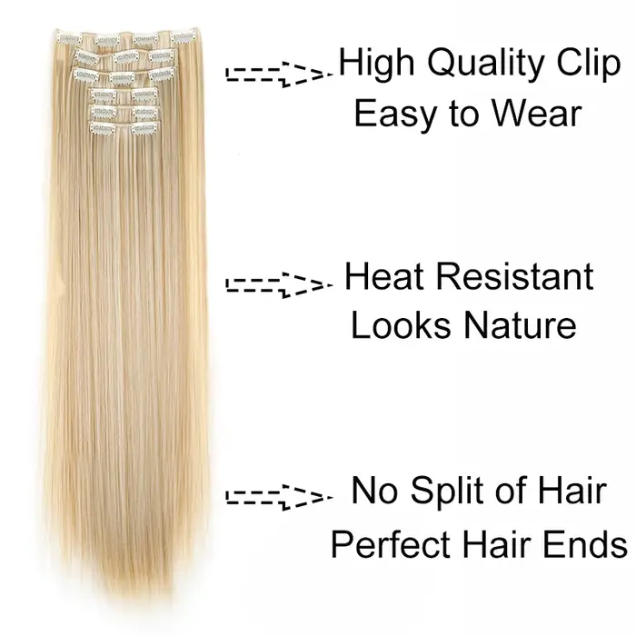 Extensions capillaires synthétiques 24 pouces, 16 Clips, coiffure longue et lisse, postiche Blonde n