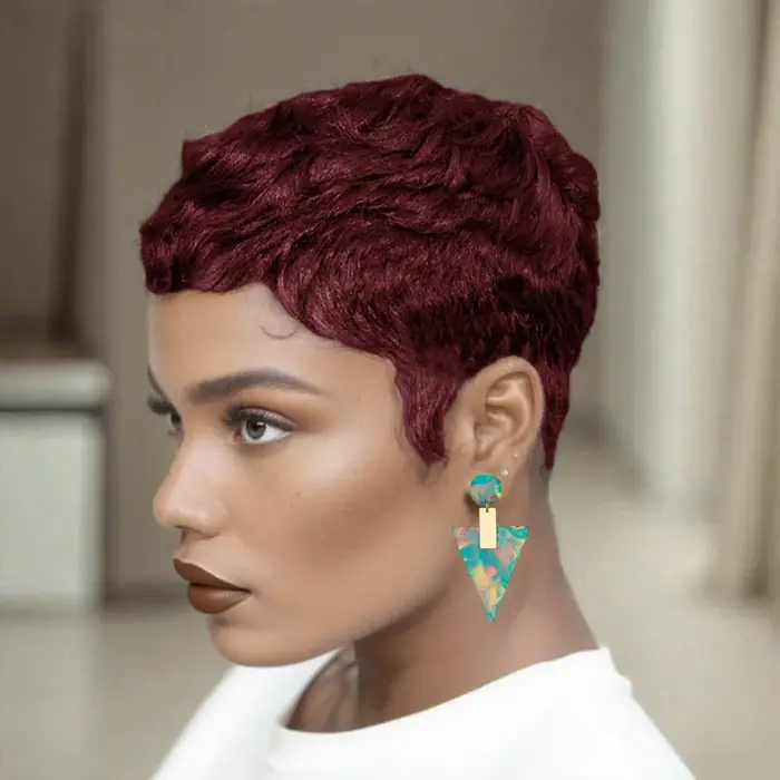 Perruque de cheveux humains vague bouclée perruques coupe lutin pour les femmes