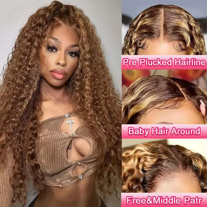 30 36 pouces bouclés mettre en évidence perruque cheveux humains miel blond 13x4 dentelle avant vague profonde 13x6 Hd