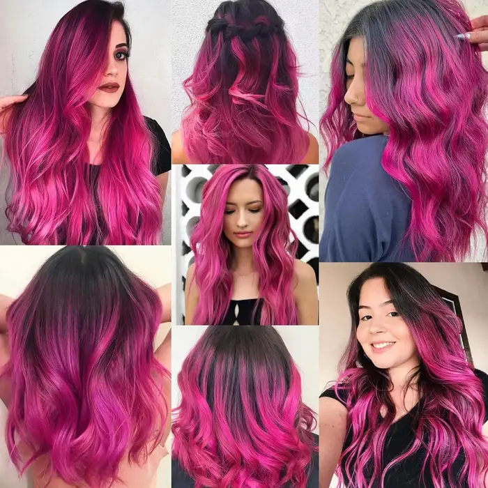 6 pièces Extensions de cheveux rouge Rose à clips