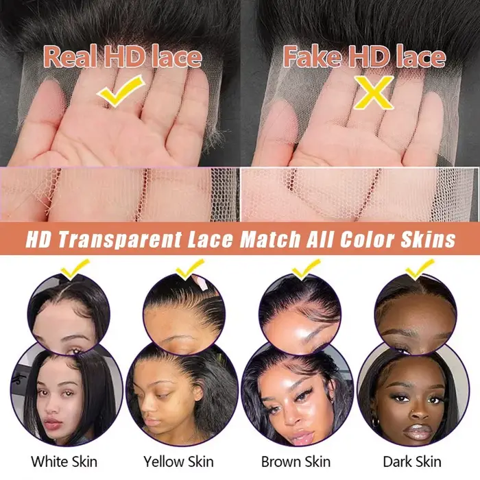 Perruques en cheveux humains lisses, sans colle, avec dentelle HD 13x6, perruques frontales brésilie