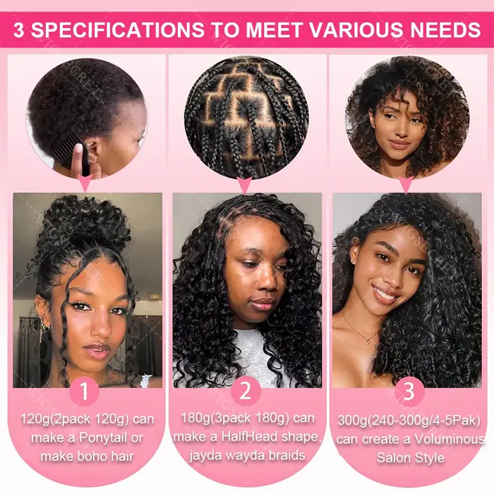 Mèches de cheveux humains bouclés style birman pour crochet, tresses invisibles sans nœuds, cheveux