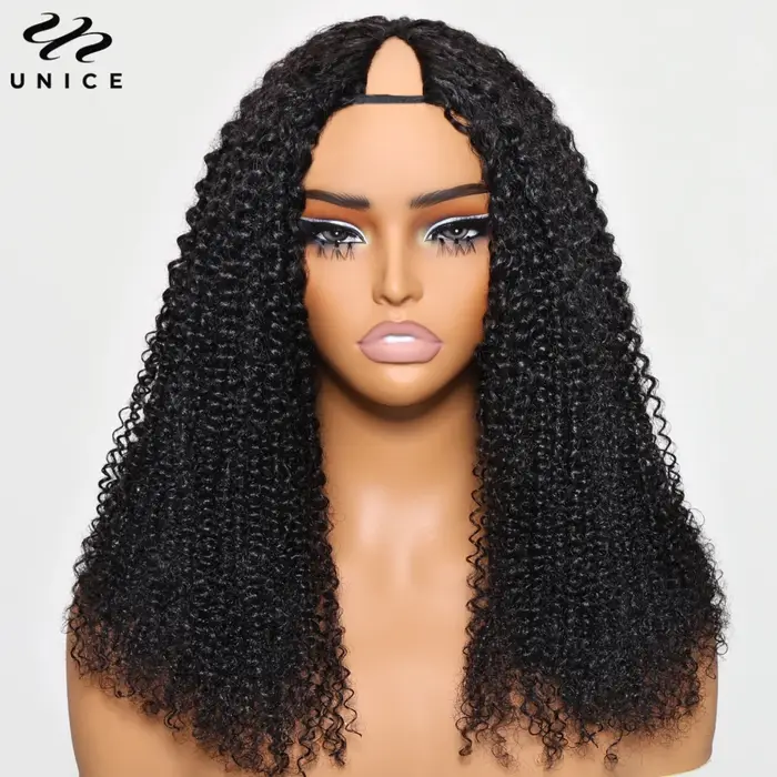 UNice InvisiBlend ™   Perruque crépue bouclée en V avec cordon de serrage, cheveux humains de Style 