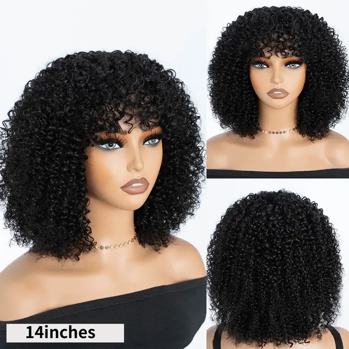 Perruques Bob Courtes Bouclées en Cheveux Humains