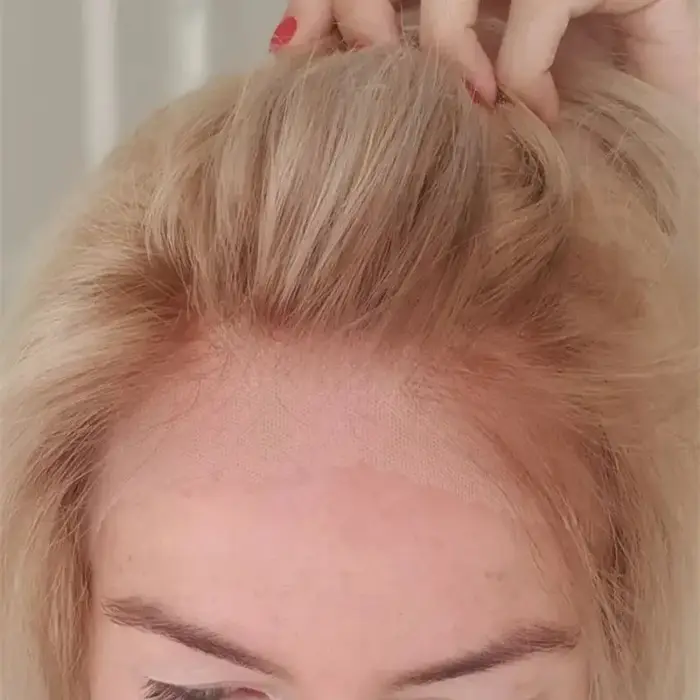 Perruque Bob Lace Frontal Wig synthétique courte et lisse, blond platine ombré, perruque Lace Fronta