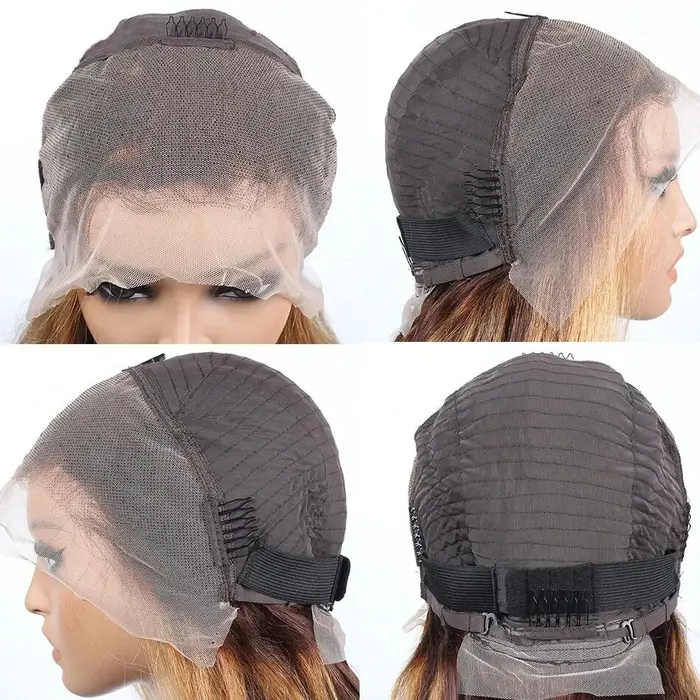 Perruque courte ondulée 4/27 en cheveux humains, perruque frontale HD 13x4 en dentelle complète, qua