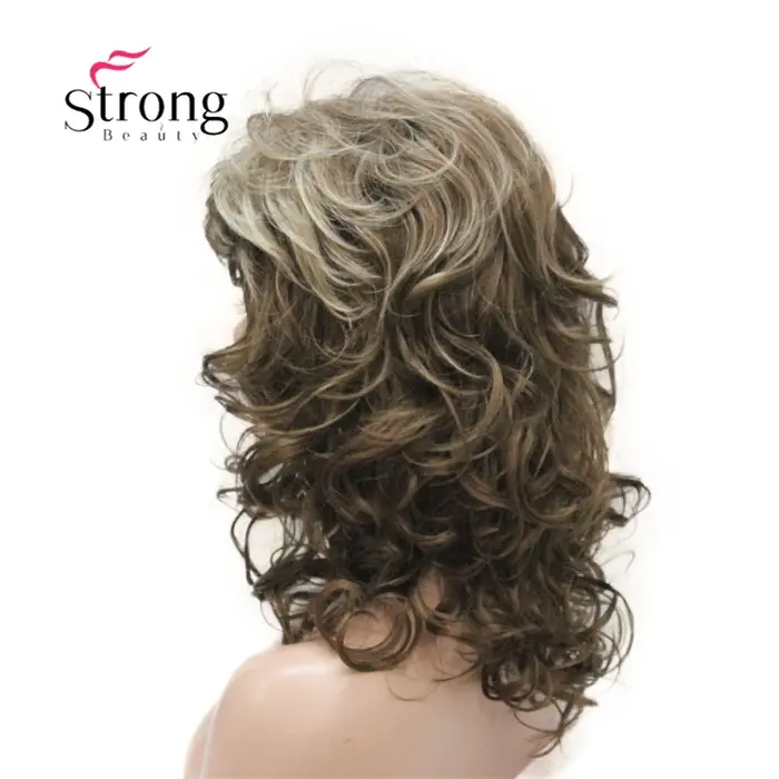 18 "longue ondulée brun clair mis en évidence perruque synthétique complète choix de couleurs