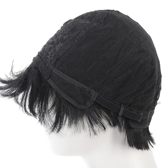 Perruque synthétique courte et lisse noire pour garçons coréens
