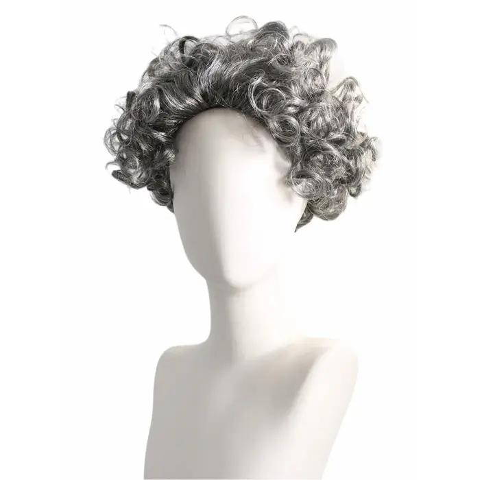 Perruque courte bouclée grise pour femme âgée