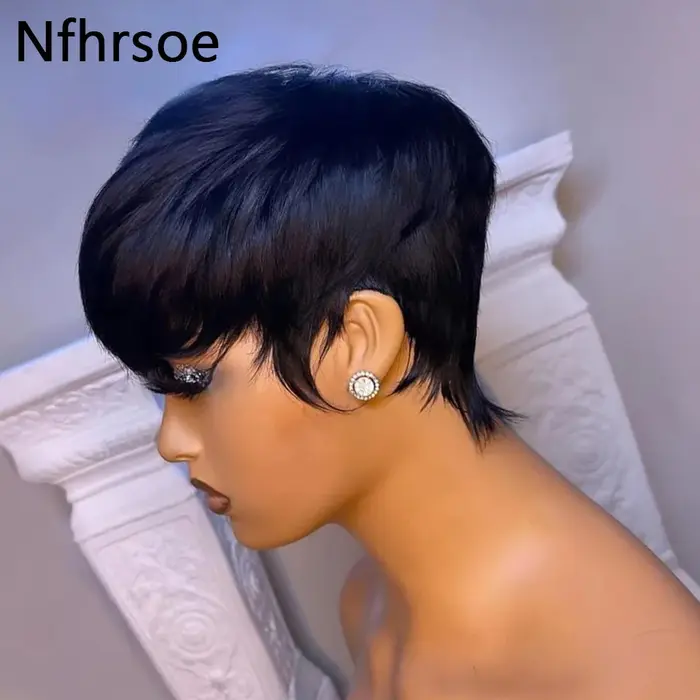 Perruque Bob courte droite Pixie Cut pour femme