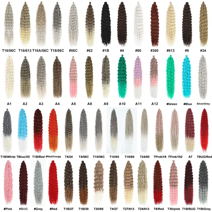Extension capillaire tressée rose ombré marron gris bleu Ariel Curl Crochet tresses synthétique vague d'eau torsion