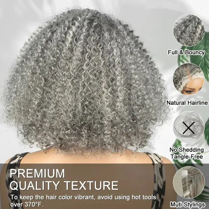 Perruques courtes bouclées en cheveux humains couleur sel et poivre, perruques bob bouclées profonde