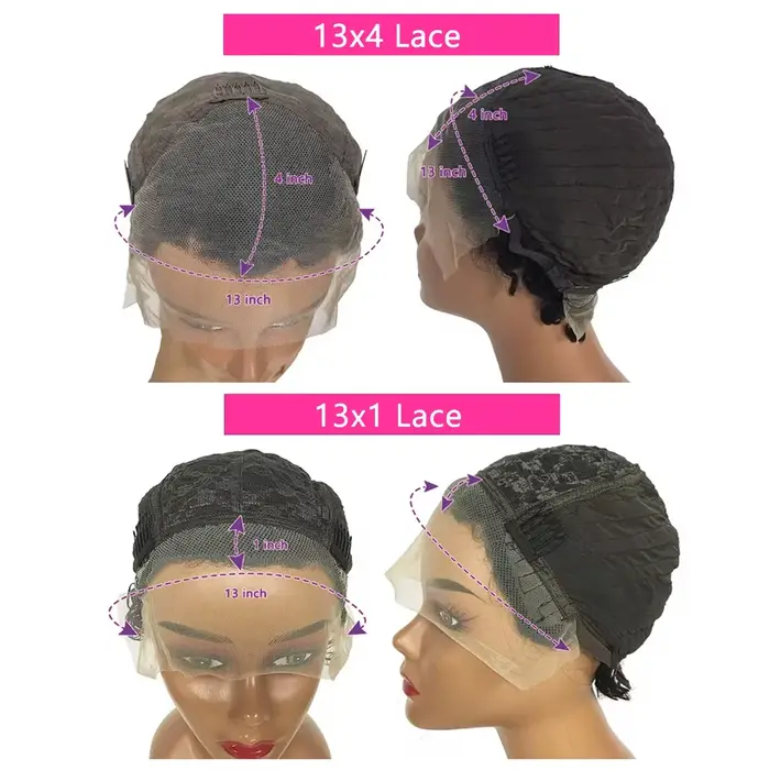 Perruque de cheveux humains coupe lutin droite dentelle transparente