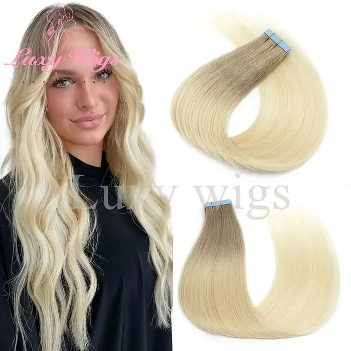 Mèches Blonde bande dans les Extensions de cheveux cheveux humains droite noir blond sans couture PU peau trame bande dans les Extensions de cheveux 20 pièces
