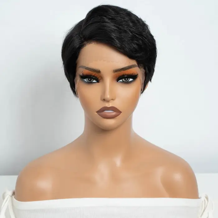 Perruques Lekker CLearance Highlight Short Pixie Cut Side Part Lace Front 100% Cheveux Humains Pour Femmes Sans Colle Cheveux Brésiliens Remy Bob