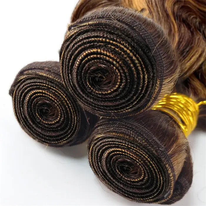 Faisceaux à reflets avec fermeture frontale brésilienne vague de corps Ombre Blonde cheveux humains