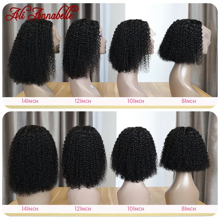 Ali Annabelle court Bob crépus bouclés 13x4 dentelle frontale perruque cheveux humains