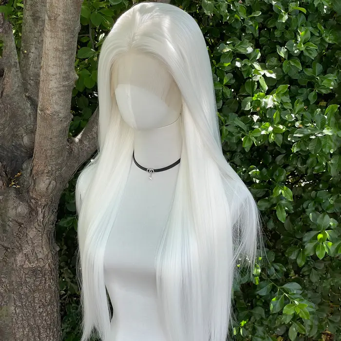 Elf Cosplay – perruque Lace Front Wig synthétique blanche 13x4
